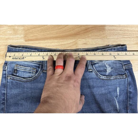 Judy Blue Skinny Fit Jeans 9/29 Distressed Buffalo Plaid Patched Flip‎ Cuffs - Picture 9 of 13